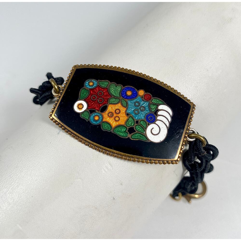 Vintage French Enamel Pendant Bracelet Floral